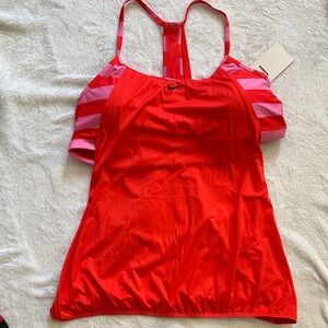 Nike Vibrant Red Tank Top with Pink Stripes